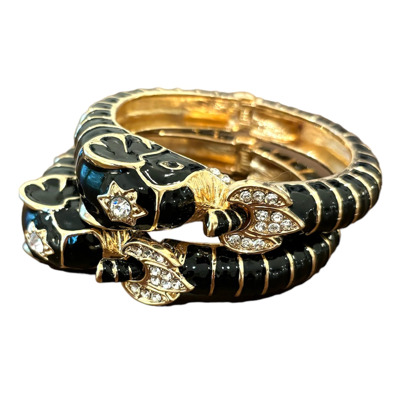 Elephant Hinged Bracelet in Black/Gold