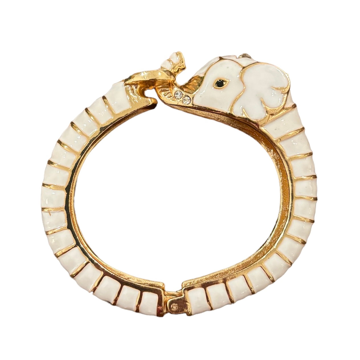 Elephant Hinged Bracelet in White/Gold