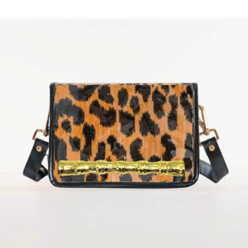 Petite Ashley Leopard Clear Stadium Bag with Gold Bamboo Stick