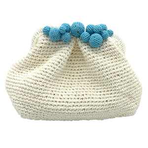 White Pouch with Blue Beads