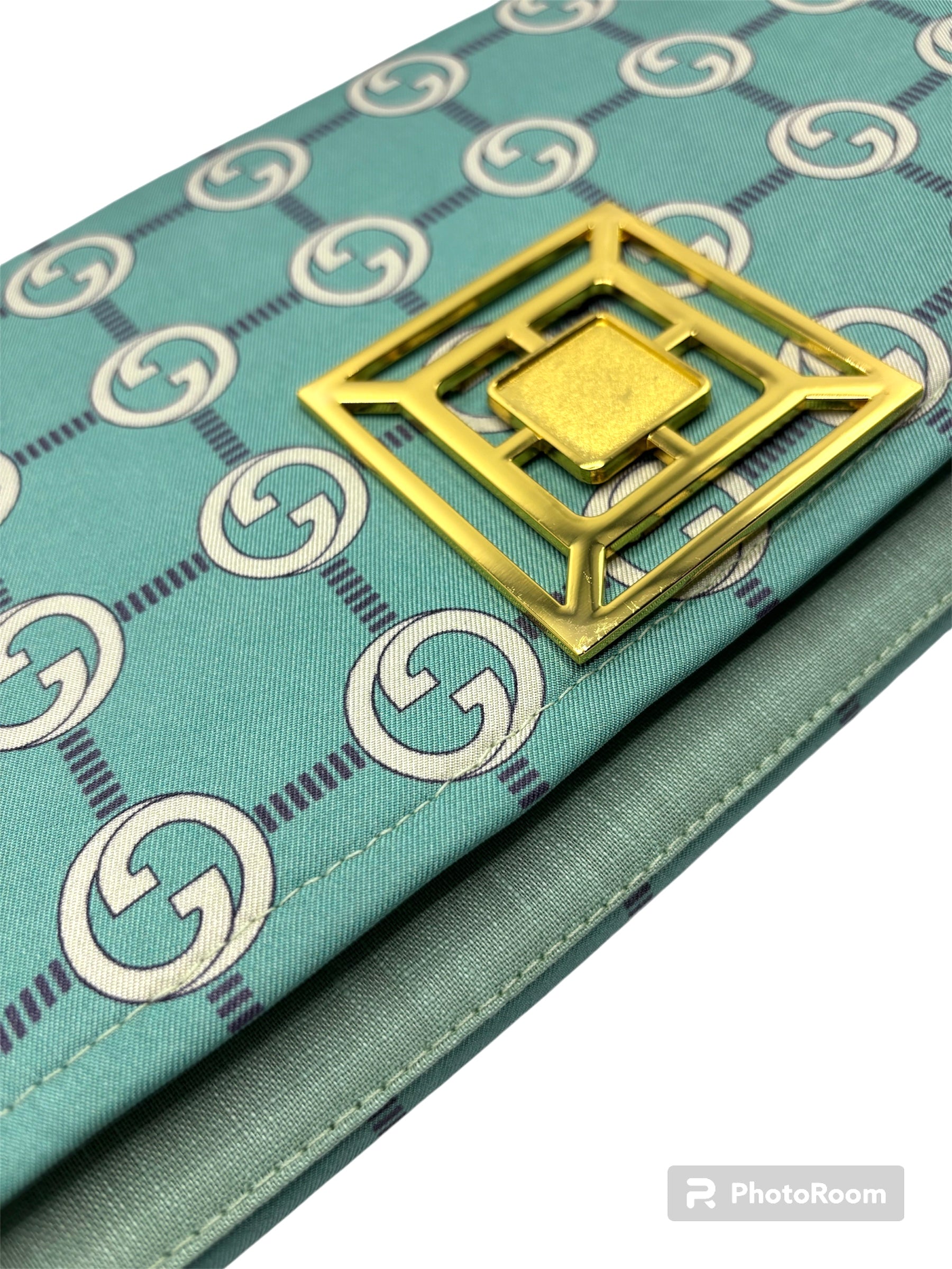 Turquoise Gucci Logo Scarf Clutch