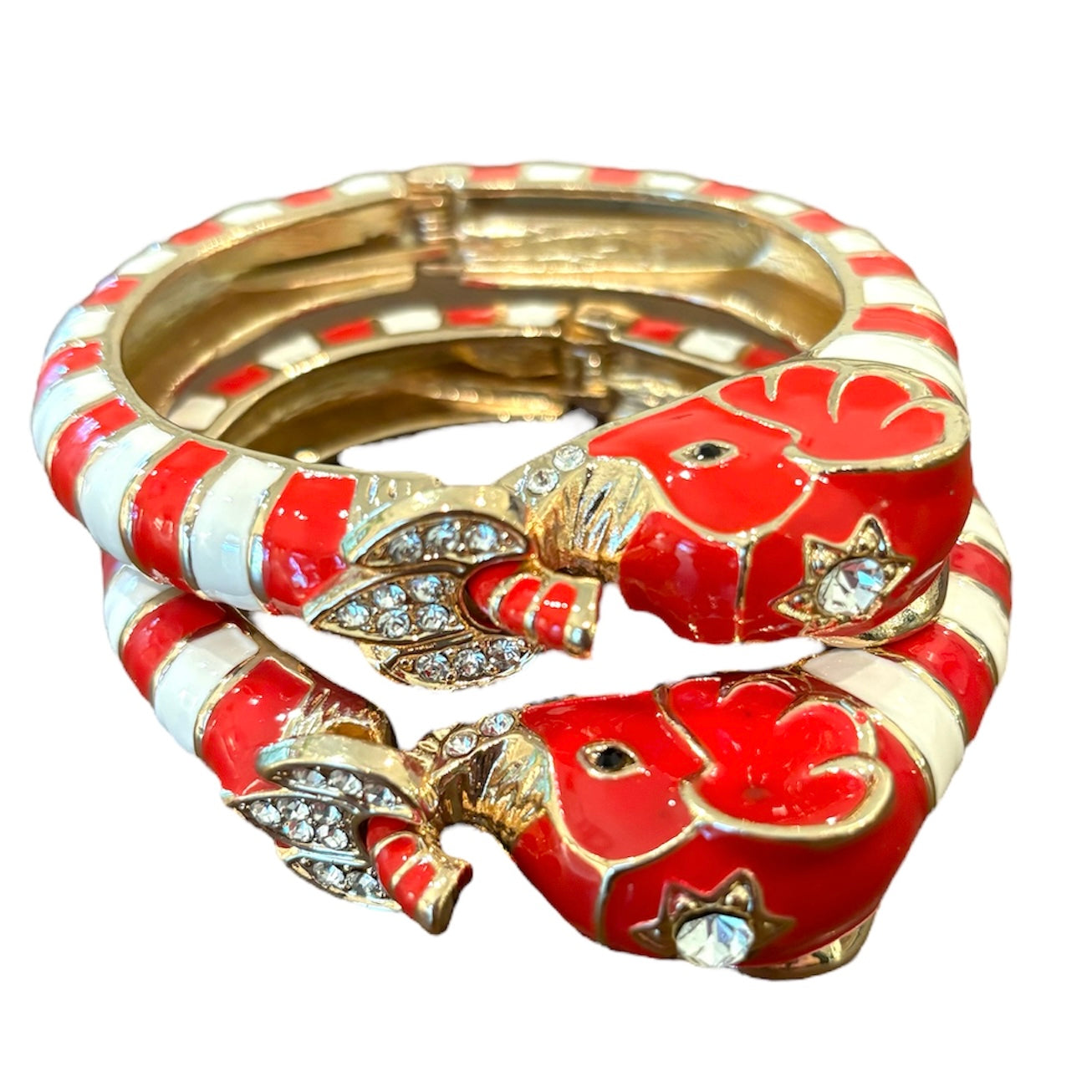 Elephant Hinged Bracelet in Red/White