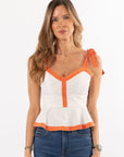 Addie Tie Top - Off White/Burnt Orange