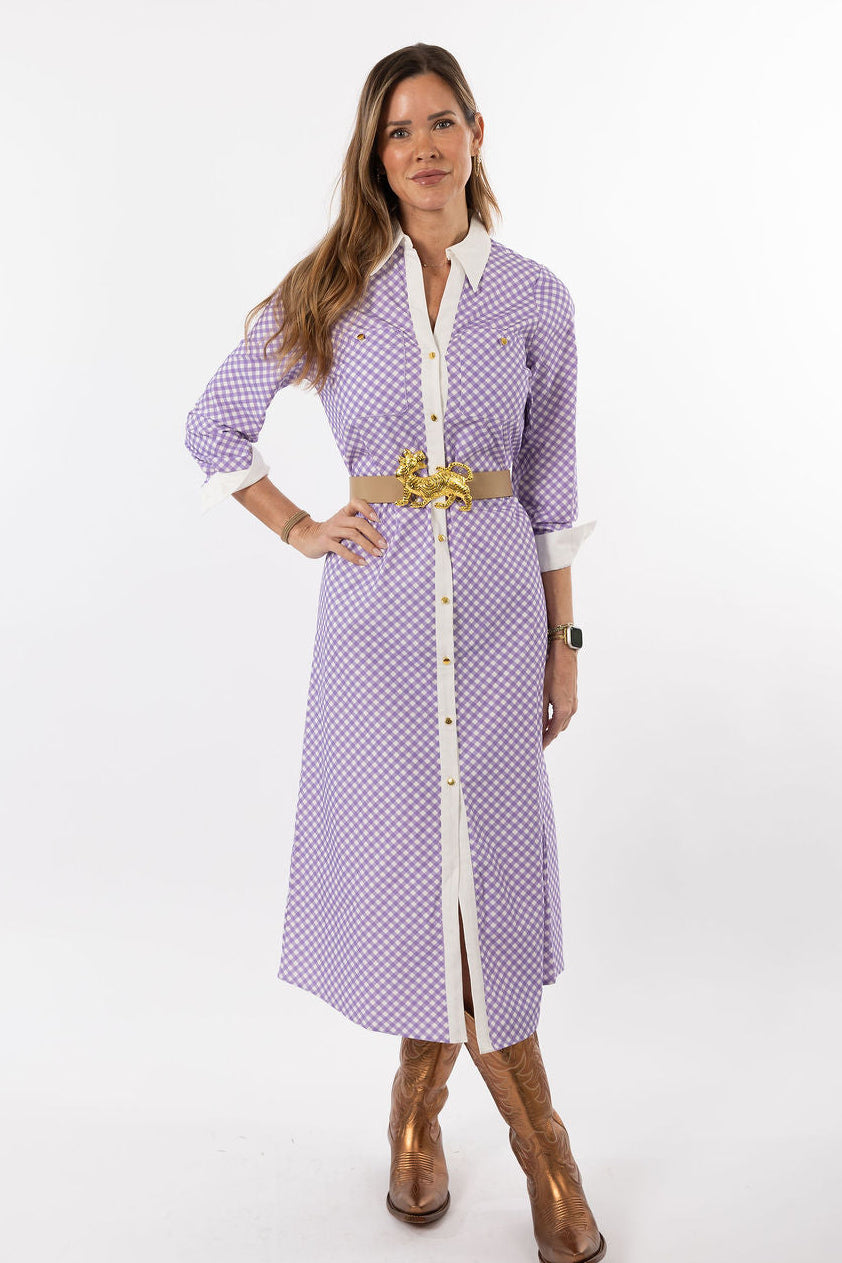 Harper Dress - Purple Gingham/White