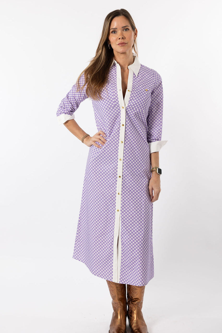 Harper Dress - Purple Gingham/White