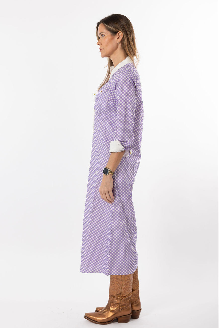 Harper Dress - Purple Gingham/White