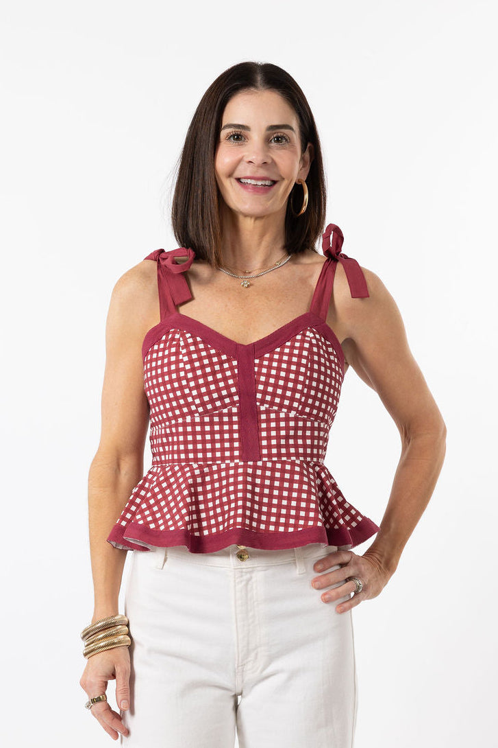 Addie Tie Top - Dark Red Gingham