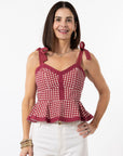 Addie Tie Top - Dark Red Gingham