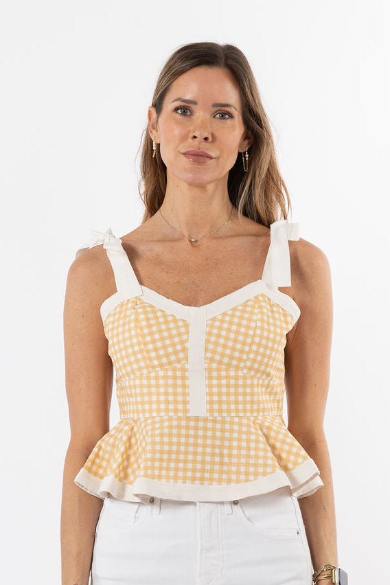 Addie Tie Top - Gold Gingham/White