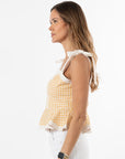 Addie Tie Top - Gold Gingham/White