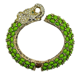 Elephant Hinged Bracelet in Green