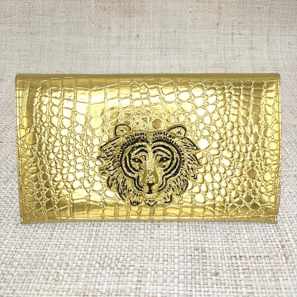 リアル　クロコダイル　クラッチ　パーティーバッグ　 アンティック　ゴールドトリム Gloria Clutch – Garland Bags