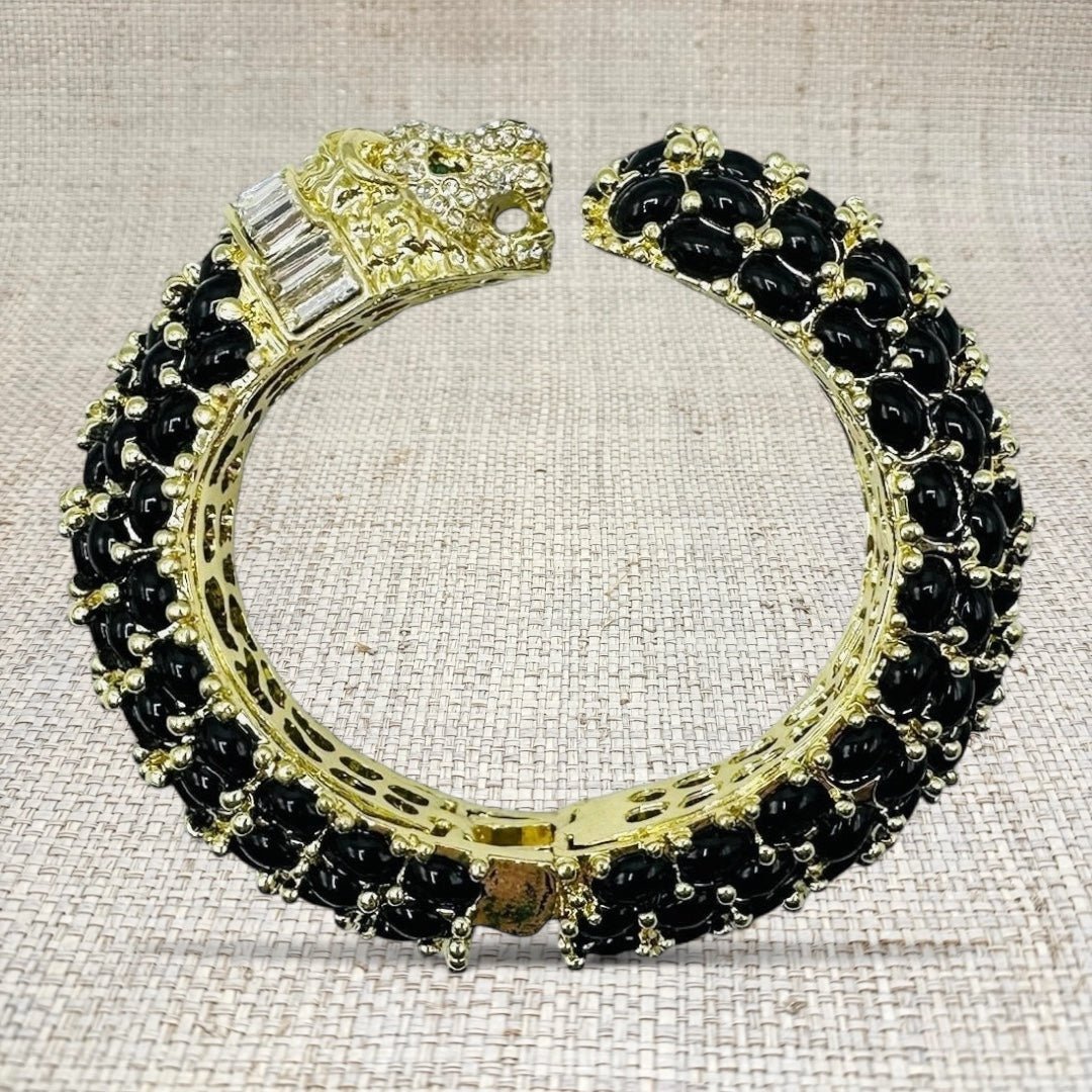 Leopard Hinged Bracelet in Black