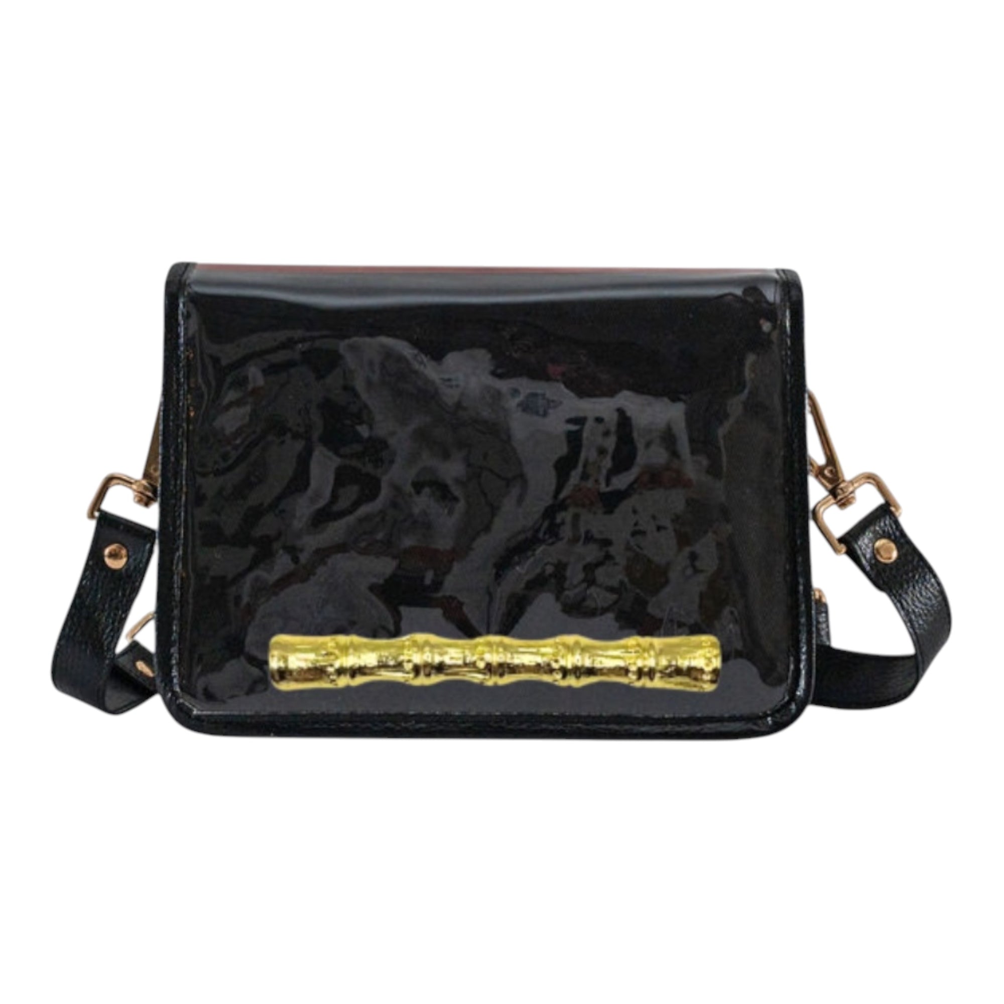 Black Clear Stadium Bag with Gold Bamboo Stick