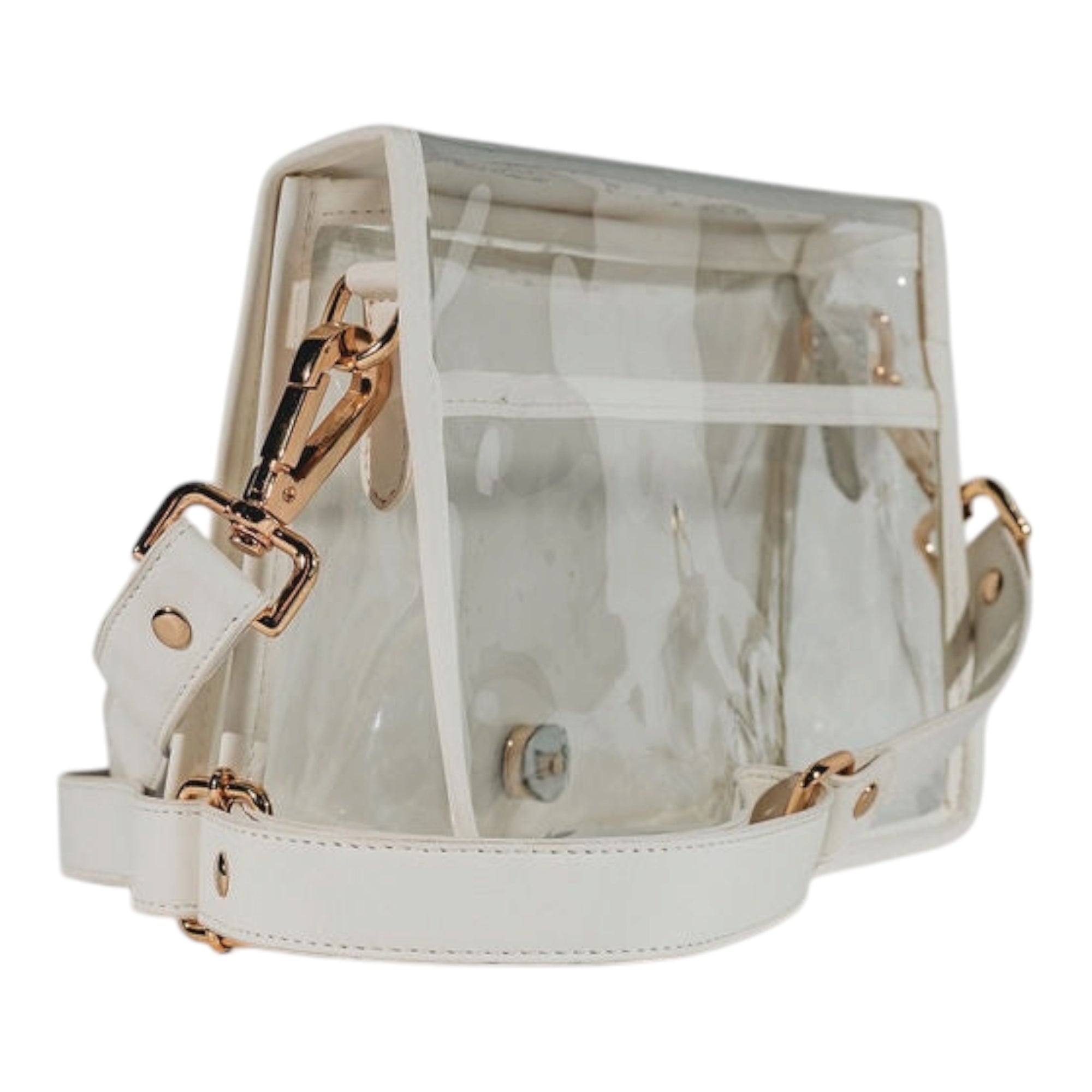 Red and White Thiccc Stripe Clear Stadium Bag with White Bamboo Stick