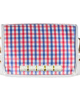 Red and Blue Gingham Clear Stadium Bag with White Bamboo