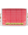Red and White Grid Clear Stadium Bag with Gold Bamboo Stick (white trim)