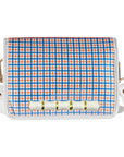 Orange and Blue Plaid Clear Stadium Bag with White Bamboo Stick