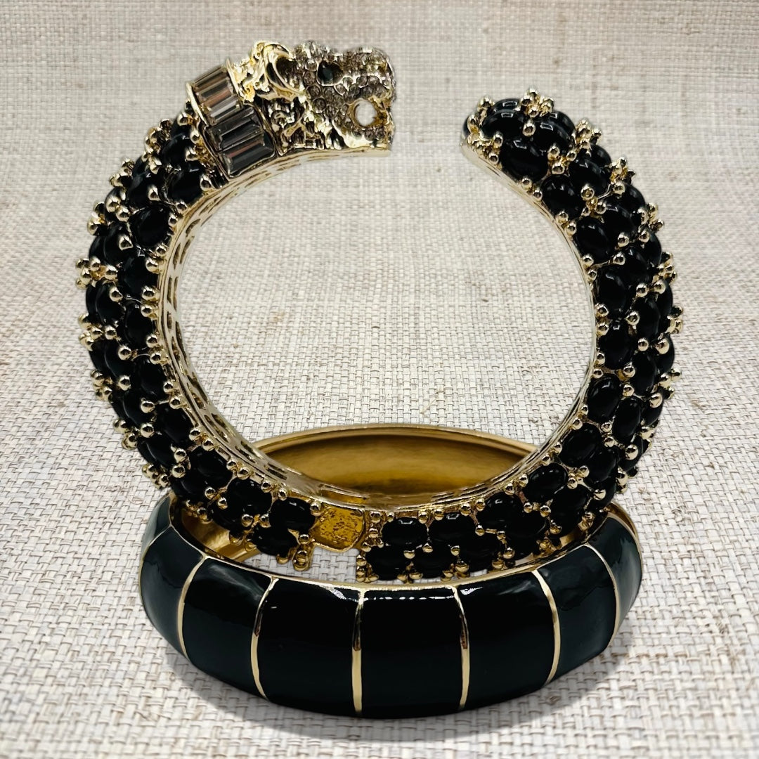 Leopard and Bamboo Bracelet Set-black