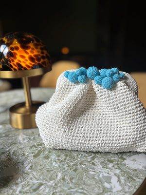 White Pouch with Blue Beads