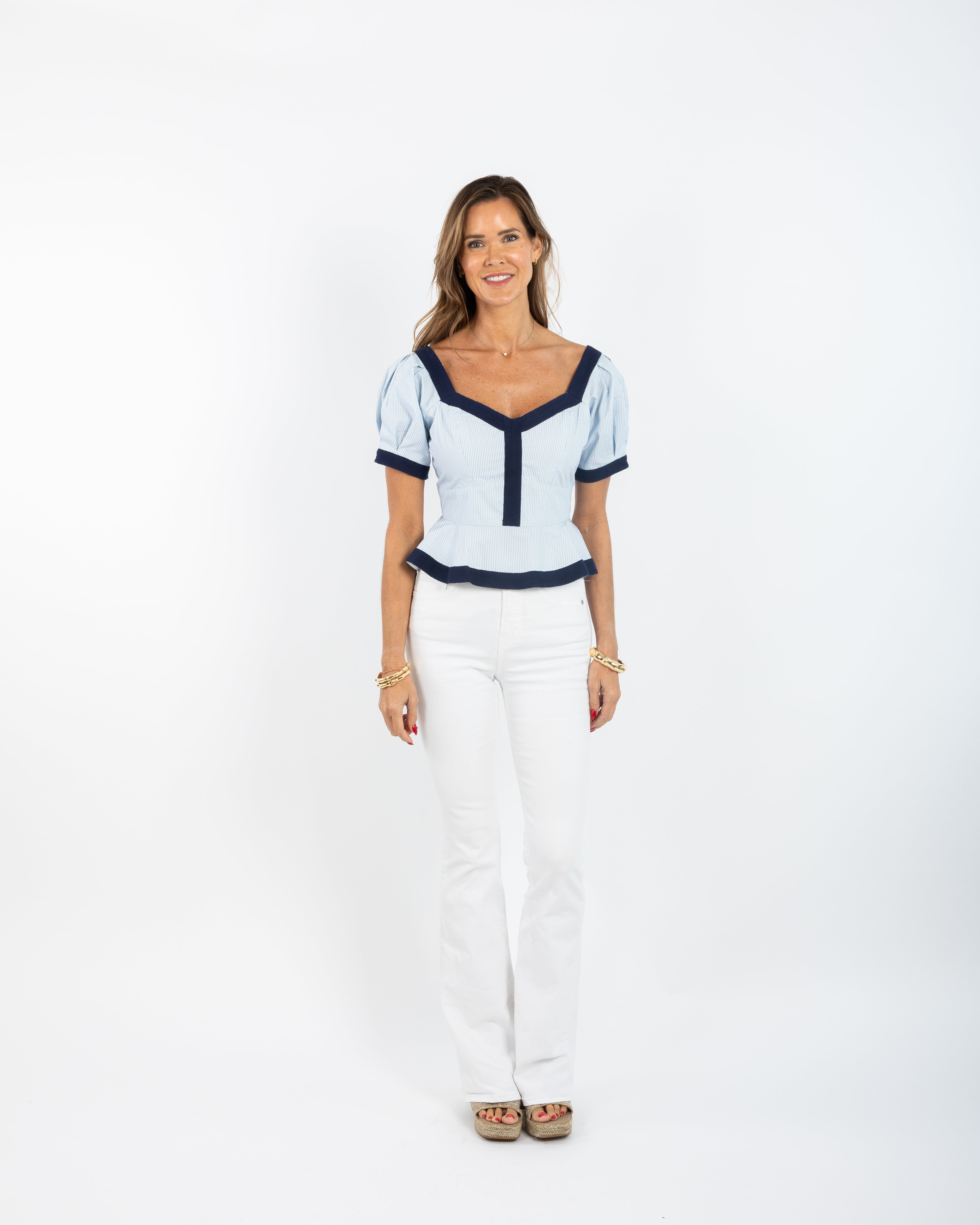 Addie Top (Puff Sleeves) - Blue Stripe – Garland Bags