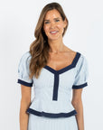 Addie Top (Puff Sleeves) - Blue Stripe