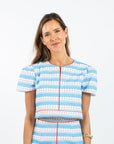 Emmy Top - Blue Scallop (with sleeves)
