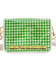 Green Gingham Clear Stadium Bag with Gold Bamboo Stick