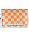 Orange Checkerboard Clear Stadium Bag with White Enamel Bamboo Stick