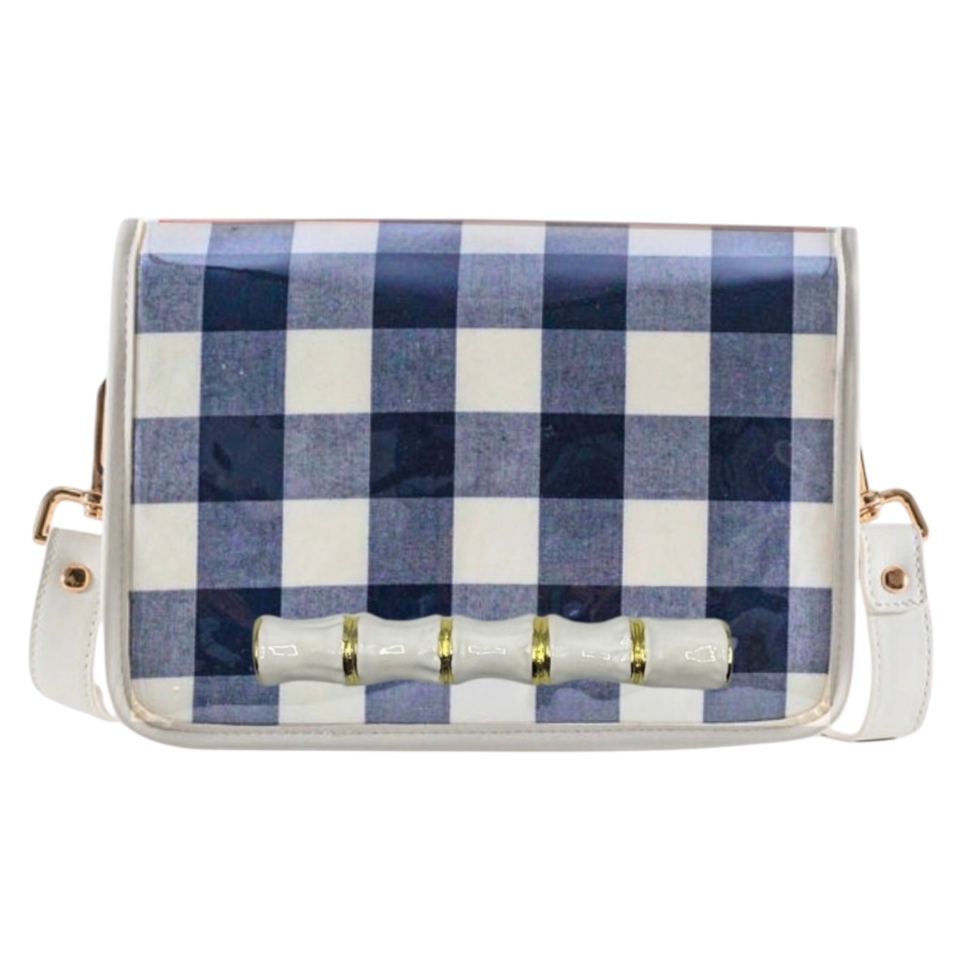 Navy Buffalo Clear Stadium Bag with White Bamboo Stick