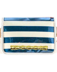 Navy Stripe Clear Stadium Bag with Gold Bamboo Stick