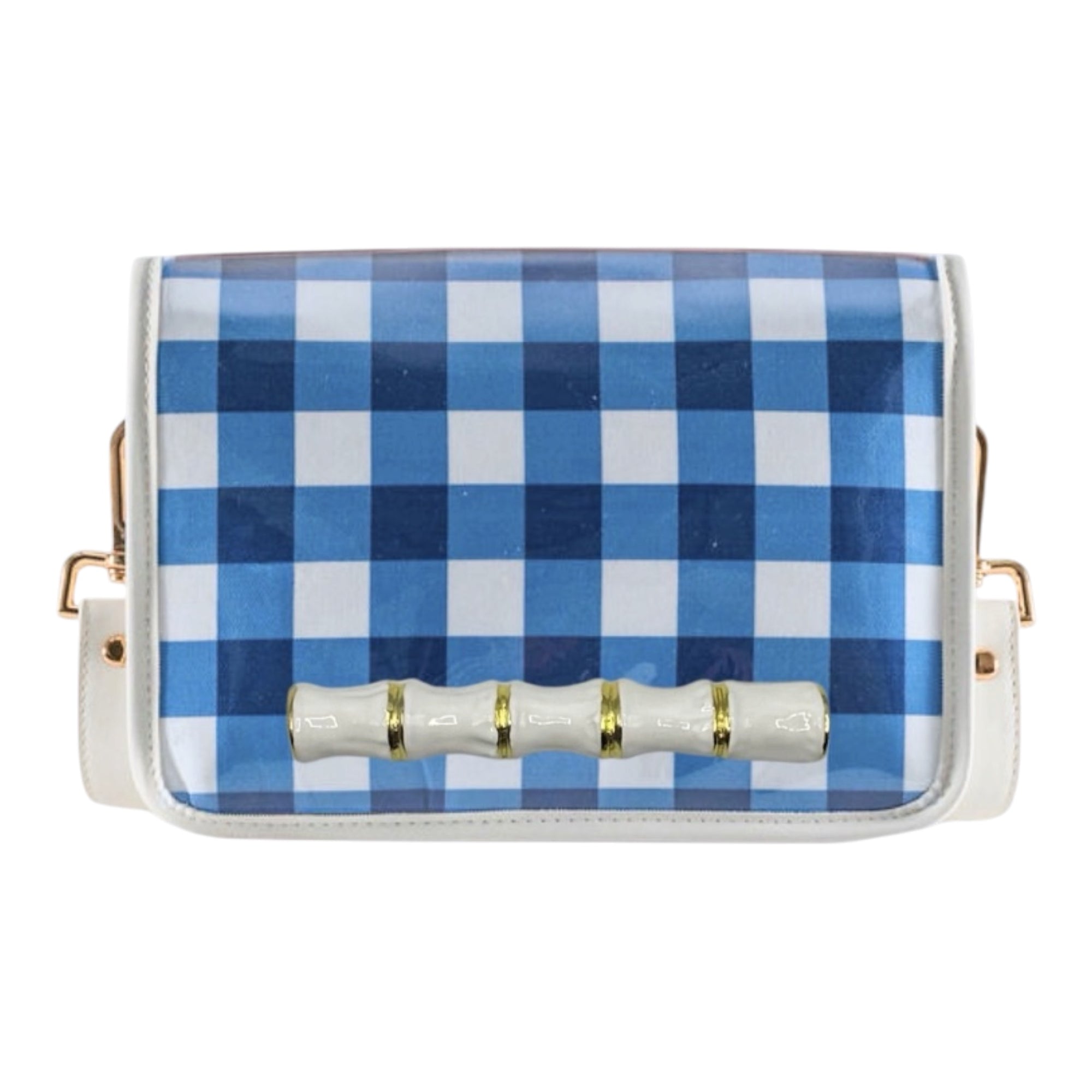 Blue and White Clear Stadium Bag with White  Bamboo Stick