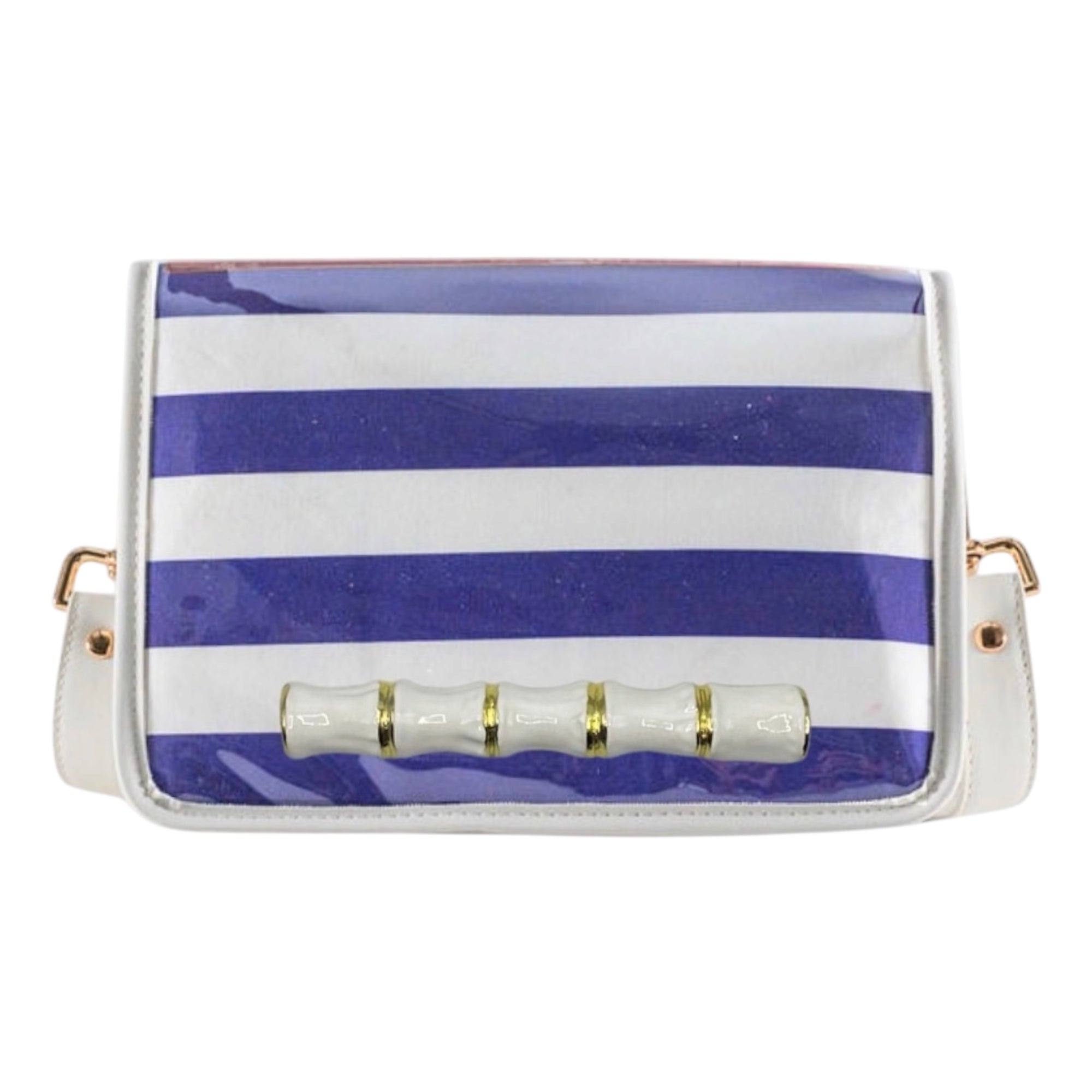 Purple Stripe Clear Stadium Bag with White Bamboo Stick
