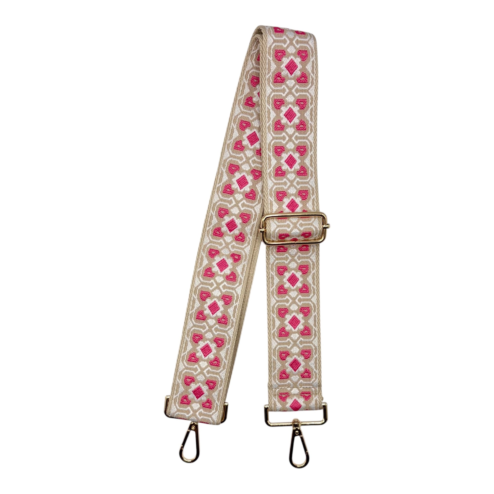Cream with Pink Geometric Wide Stadium Bag Strap