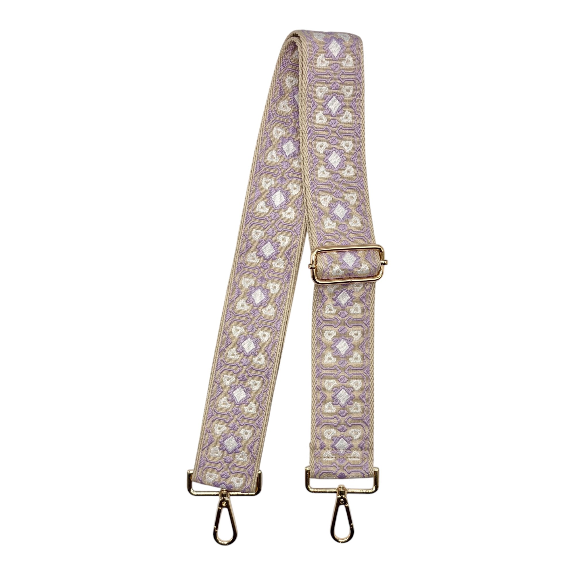Cream with Purple Geometric Wide Stadium Bag Strap