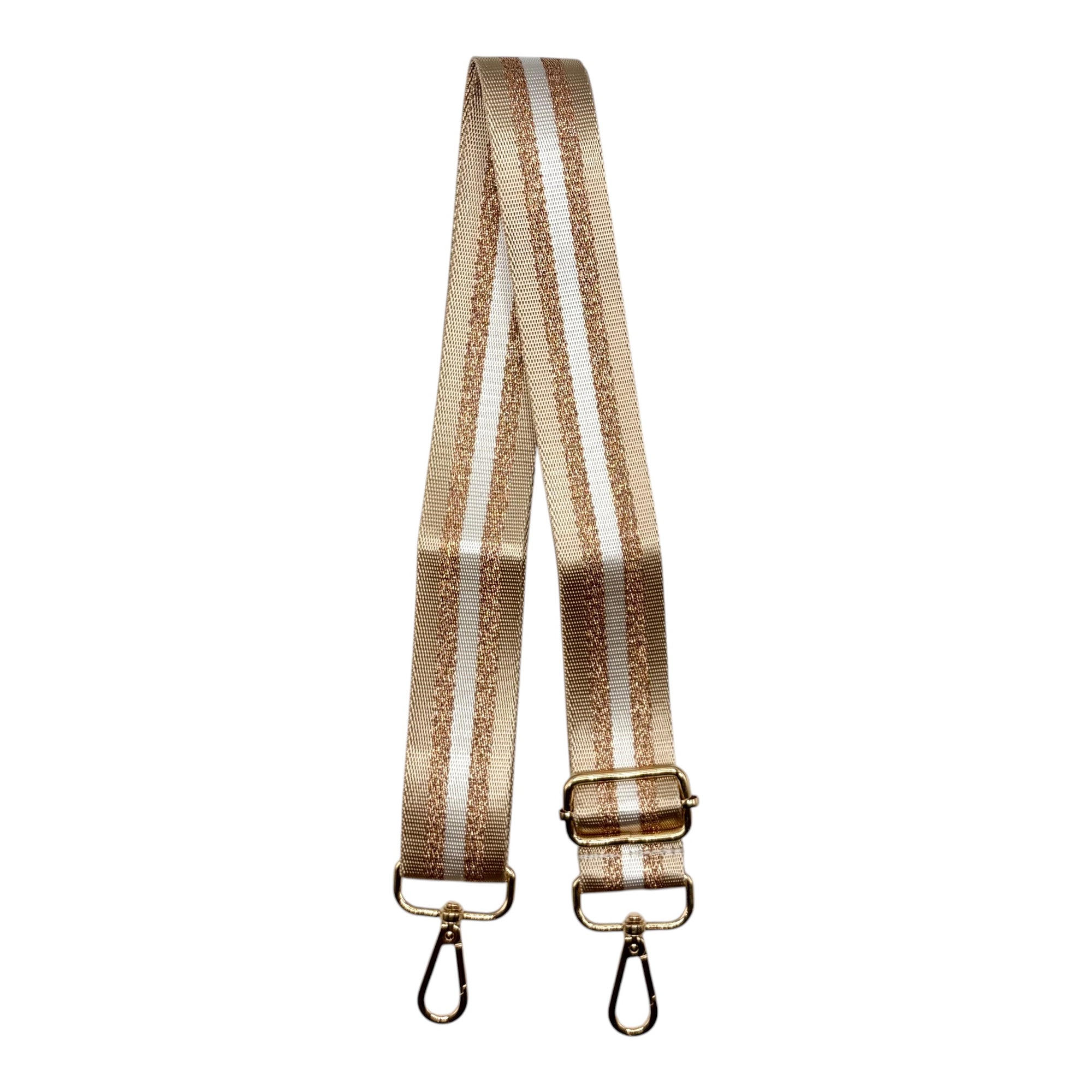 Tan, White and Metallic Gold Stadium Bag Strap