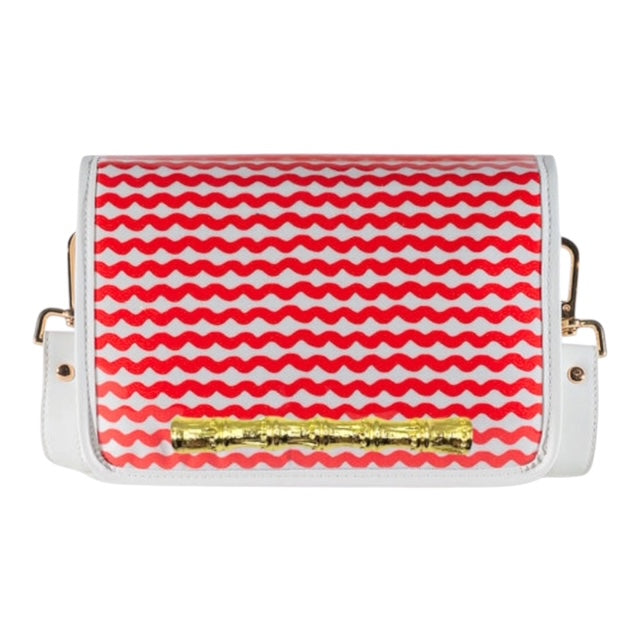 Red Wavy Clear Stadium Bag with Gold Bamboo Stick