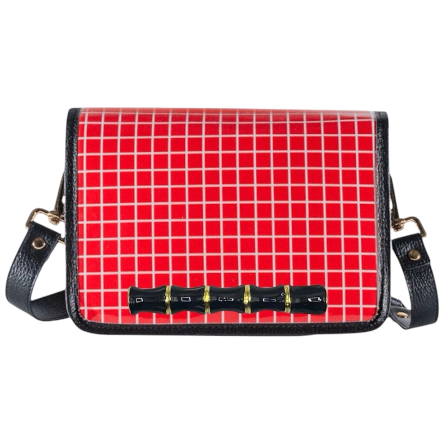 Red Square Clear Stadium Bag with Black Bamboo Stick