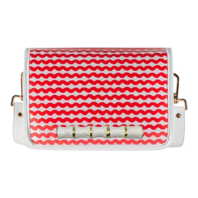 Red Wavy Clear Stadium Bag with White Bamboo Stick