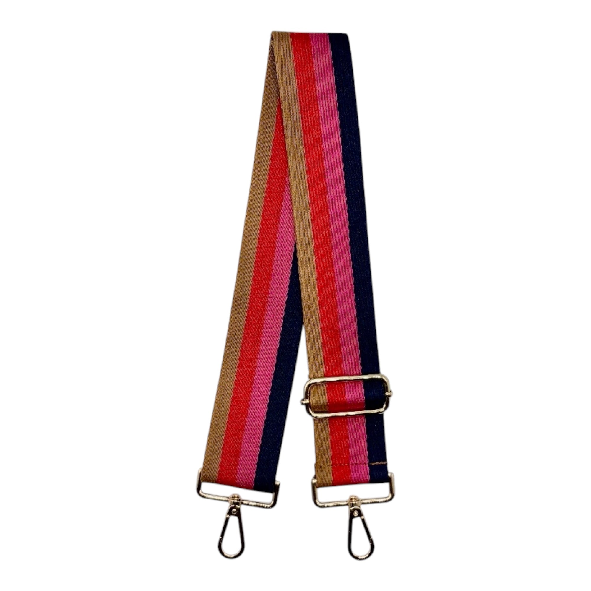 Tan, Red, Hot Pink and Navy Striped Wide Stadium Bag Strap