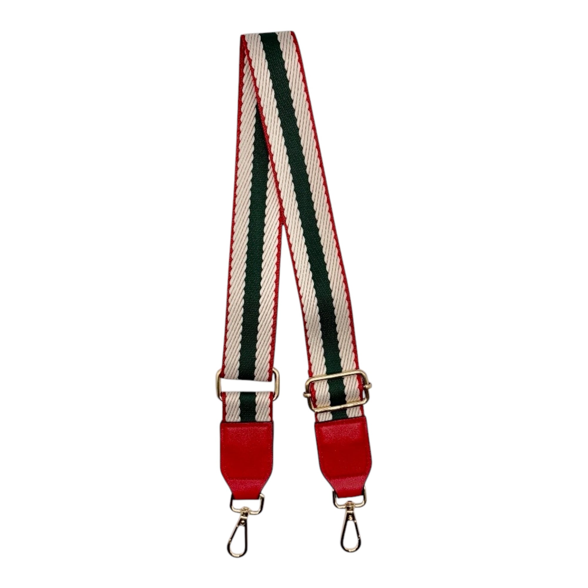 Dark Green and Cream Stripe with Red Border Stadium Bag Strap