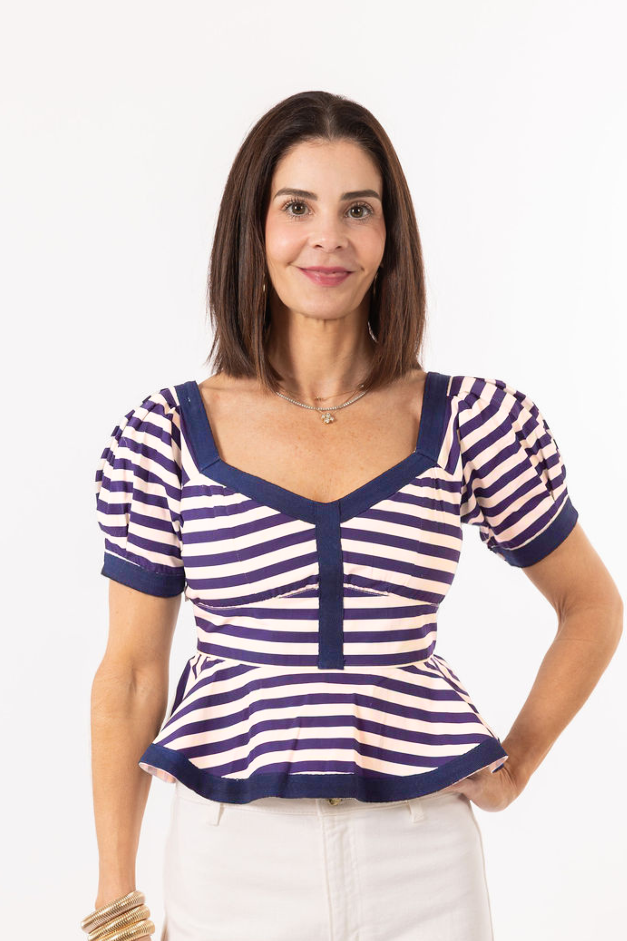 Addie Puff Sleeve Top - Navy Stripe