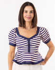 Addie Puff Sleeve Top - Navy Stripe