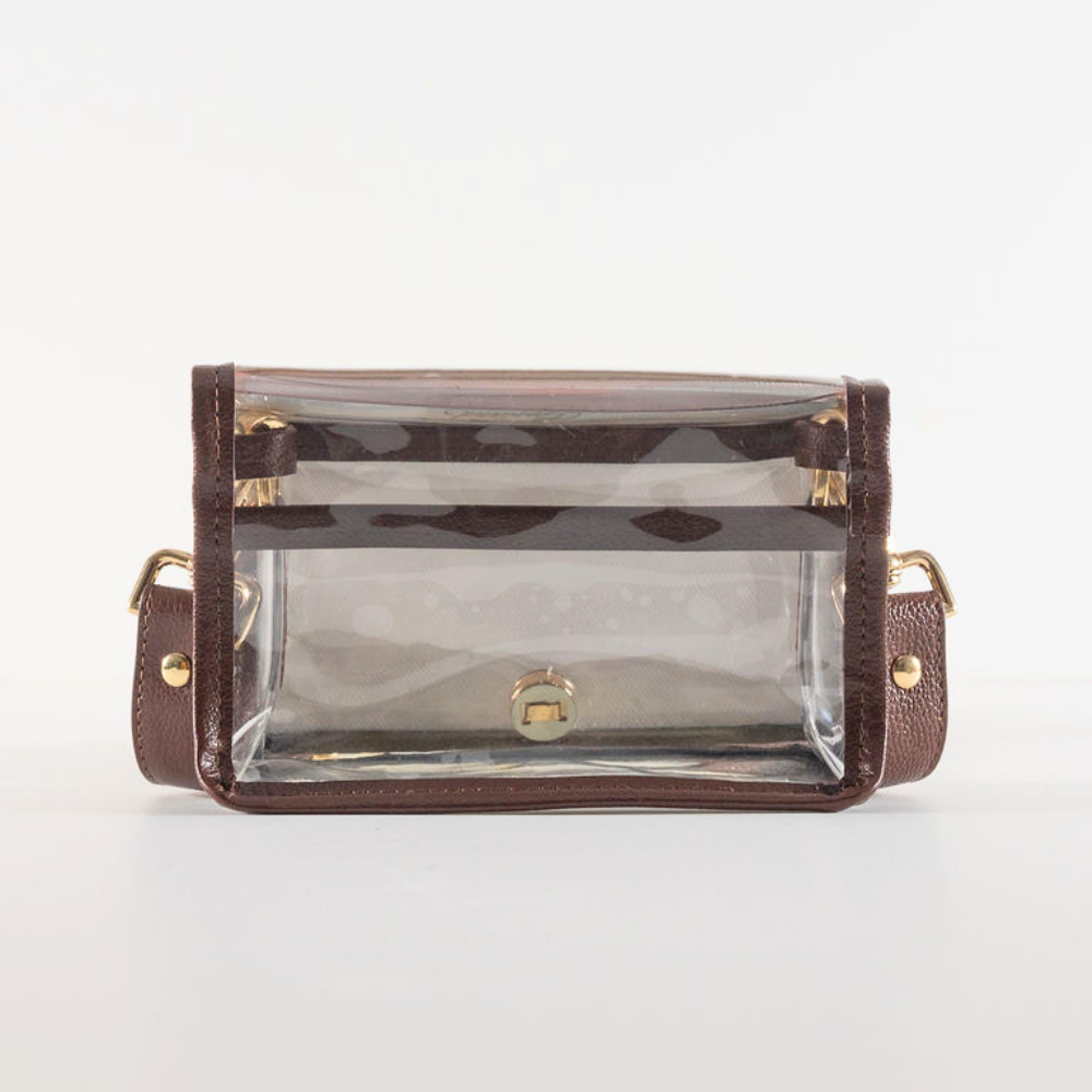 Petite Leaping Leopards Clear Stadium Bag with Leopard (brown trim)