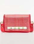 Petite Red Grid Stadium Bag with White Bamboo Stick