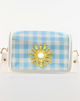 Petite Light Blue Gingham Clear Stadium Bag with White Starburst