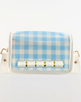 Petite Light Blue Gingham Clear Stadium Bag with White Bamboo Stick