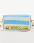 Petite Light Blue Stripe Clear Stadium Bag with Gold Bamboo Stick