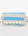 Petite Light Blue Stripe Clear Stadium Bag with White Bamboo Stick