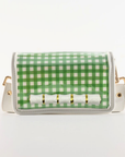Petite Green Gingham Clear Stadium Bag with White Bamboo Stick